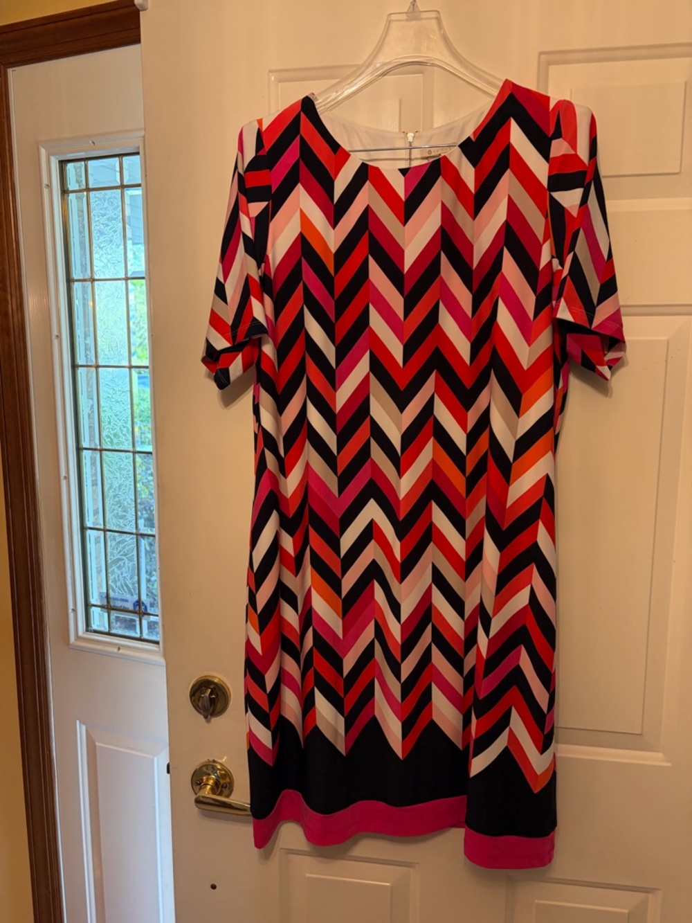 Signature Chevron Midi Dress in Pink, Red, Black & Cream